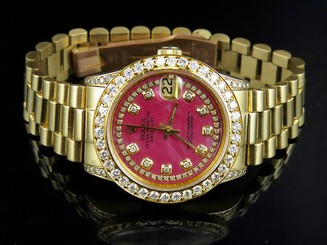 Rolex 31MM Midsize President Datejust 18K Yellow Gold 68278 Diamond Watch 3.5 Ct
