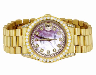 Ladies 18K Yellow Gold Rolex President Midsize 31MM Datejust Diamond Watch 3.5Ct