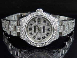 Ladies Rolex Datejust 27 MM Oyster Full Iced Out Dial Diamond Watch 9.75 Ct