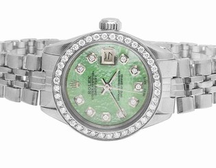 Ladies Stainless Steel 26MM Rolex Datejust Green MOP Dial Diamond Watch 2.0 Ct