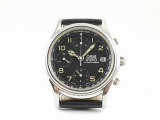 Authentic Oris Black Dial SS Chronograph Automatic Men's 7415 B Watch