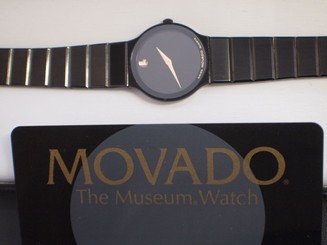 Lady's Movado Black Dial, Case and Metal Band The Museum Watch