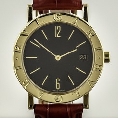 Bvlgari Ladies, 18K Yellow Gold, Quartz, BB 33 GL, Red Leather Band