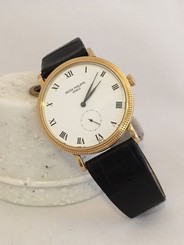 Men's Patek Philippe Calatrava 34mm 18k Yellow Gold Side Seconds Box & Cover