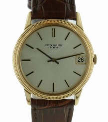 Mens Patek Philippe Calatrava W/ Hobnail Bezel in 18k Yellow Gold Ref 3602