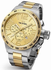 TW Steel Canteen Men's Silver & Gold 50mm Chronograph Watch Gold Dial (CB54)