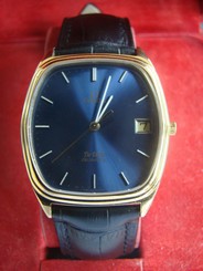 PRISTINE GOLD OMEGA 192.0046 DE VILLE QUARTZ ALLIGATOR PRINT STRAP WATCH BOX SET