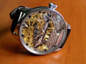 ZENITH SKELETON ANTIQUE BRANDED HIGH GRADE ENGRAVED MOVEMENT NEW CASE