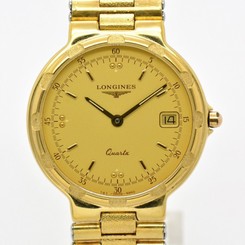 Auth LONGINES Conquest Gold Plated Quartz Date Men's Watch #9698