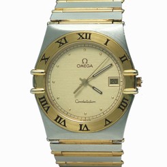 Omega Men 34.5mm Constellation Quartz Date 2 Tone 18K Yellow Gold Vintage Watch