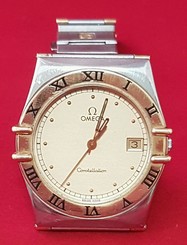 (1) OMEGA CONSTELLATION, MENS GOLD_STEEL DATE WATCH, 35mm, 1992