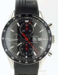 EXLNT COND MENS TAG HEUER CARRERA CV2014 44MM BLACK DIAL AUTOMATIC CHRONOGRAPH