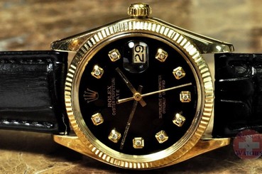 Rolex Gold Date Vintage 14k Yellow Gold with Black Diamond Dial Year 1984