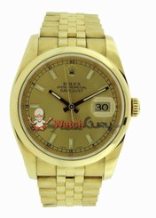 Rolex Datejust 116208 36mm Men's Watch Gold Jubilee Band Yellow Index Dial