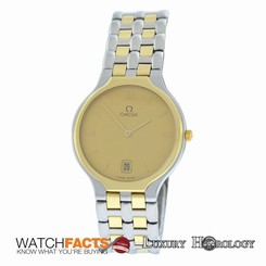 Authentic Mens Unisex Omega Deville 18K Gold Bezel 32MM Steel Date Quartz Watch