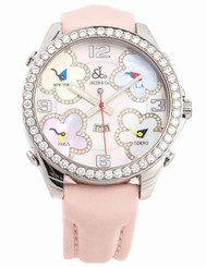 Jacob & Co. Five Time Zones Steel Diamond Quartz Mother-of-Pearl Strap Watch
