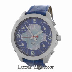 Authentic Men's Jacob & Co Five Time Zones 47MM Steel MOP Quartz Watch