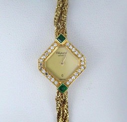 $12,750 Rare Vintage Lady Chopard 18k Yellow Gold Original Diamond Emerald Watch