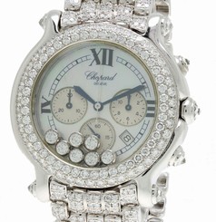 Chopard Happy Sport White Gold Chronograph Diamond Bezel MOP Dial Watch - 15 ct