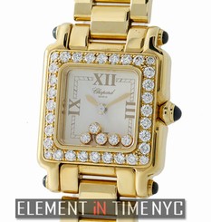 Chopard Happy Sport Square 5 Floating Diamonds 23mm 18k Yellow Gold Quartz