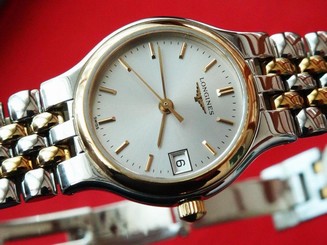  AUTHENTIC  WOMEN'S  LONGINES  L5 131 3   QUARTZ  GOLD/SS TU TONE  DATE   GREY