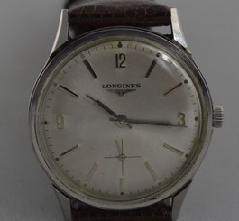 w364      LONGINES  STAINLESS STEEL  HAND-WIND&SECOND HAND- VINTAGE  WRISTWATCH