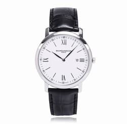 Baume and Mercier Classima Executives White Dial Mens Leather Watch MOA10097