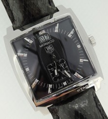 Tag Heuer Monaco Unisex Quartz Black Diamond Dial Python Strap Steel WAW1310