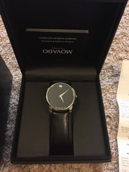 GENUINE MOVADO MUSEUM EXCLUSIVE SS MEN'S Black Leather WATCH Brand New