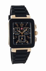 Michele MWW06L000015 Park Jelly Bean Gold Black Rubber Square Chrono 33MM NWT