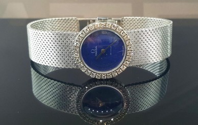 Omega De Ville 18k White Gold Women's Watch 22mm Factory Diamond Blue Lapis Dial