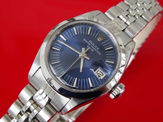 WOMEN'S ROLEX 6916 OYSTER PERPETUAL DATE BLUE DIAL SERVICED EXCELLENT