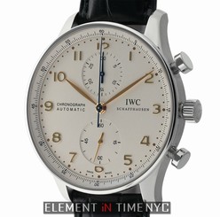 IWC Portuguese Chronograph Steel 41mm Silver Dial Gold Arabics IW371445 NIB 2014 7640127776841
