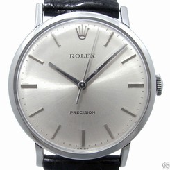 Auth ROLEX Precision 3411 Hand-winding SS x Leather Silver dial Men's watch
