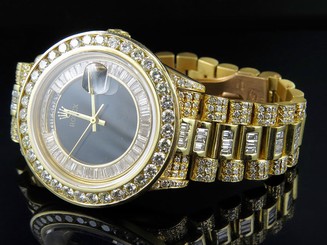 18K Mens Yellow Gold Rolex President Day-Date 36MM Baguette Diamond Watch 19.5CT