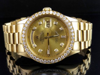 18K Mens Yellow Gold Rolex President 1803 Day-Date 36MM Diamond Watch 3.25 Ct