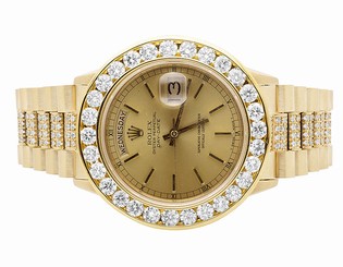 Mens 18K Yellow Gold President Day-Date 18038 Diamond Watch 11.5 Ct
