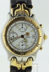 EXLNT COND MENS TAG HEUER CG2120-RO SEL CHRONO AUTO TWO TONE ON LEATHER STRAP