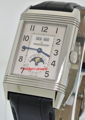 Jaeger LeCoultre JLC Grand Reverso Calendar Silver Dial Mens Watch Q3758420 !