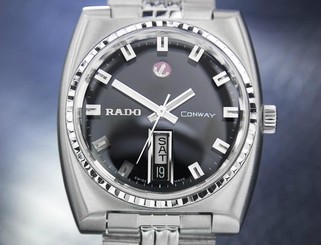 Rado Mens Vintage Swiss Conway Day Date Automatic Watch c 1968 J6589