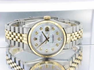  ROLEX GENTS DATEJUST STEEL & YELLOW GOLD AUTOMATIC WATCH PEARL DIAMOND DIAL