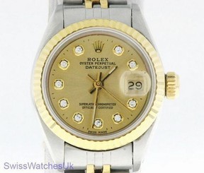 ROLEX LADIES DATEJUST WATCH STAINLESS STEEL & YELLOW GOLD DIAMOND AUTOMATIC LADY