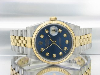 ROLEX GENTS DATEJUST STEEL & 18K YELLOW GOLD AUTOMATIC WATCH BLUE DIAMOND DIAL