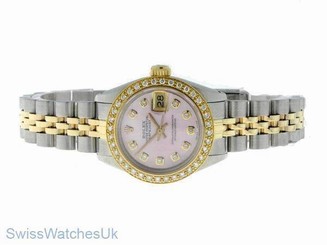 ROLEX LADIES DATEJUST WATCH STAINLESS STEEL & YELLOW GOLD DIAMOND AUTOMATIC LADY