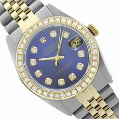 Rolex Men's Datejust Two-Tone Steel/Gold Blue Dial with Diamonds 16013 Watch