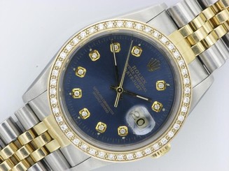 ROLEX GENTS DATEJUST STEEL & 18K YELLOW GOLD AUTOMATIC WATCH BLUE DIAMOND DIAL