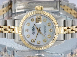 ROLEX LADIES DATEJUST WATCH STAINLESS STEEL & YELLOW GOLD DIAMOND AUTOMATIC LADY