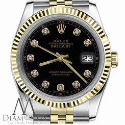 Ladies Rolex 31mm Datejust2Tone Black Color Dial with Diamond Accent