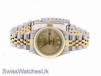 ROLEX LADIES DATEJUST WATCH STAINLESS STEEL & YELLOW GOLD DIAMONDS ROLEX OYSTER