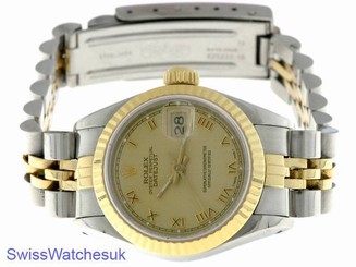 ROLEX LADIES DATEJUST WATCH STAINLESS STEEL & YELLOW GOLD DIAMONDS ROLEX OYSTER